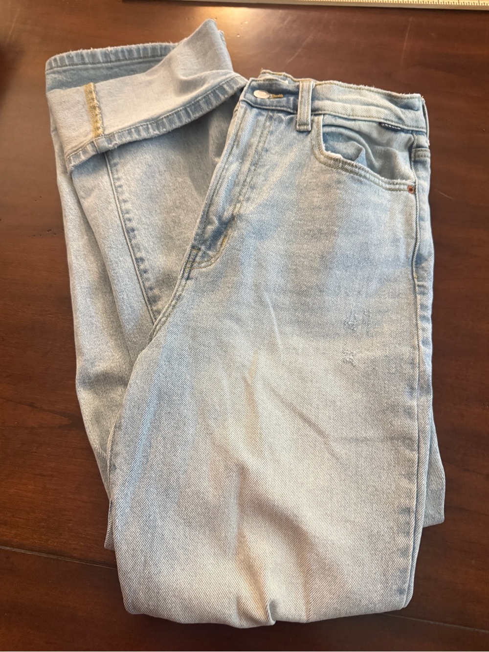 Cello Light Wash Distressed Straight Leg Cuffed Jeans Size 9